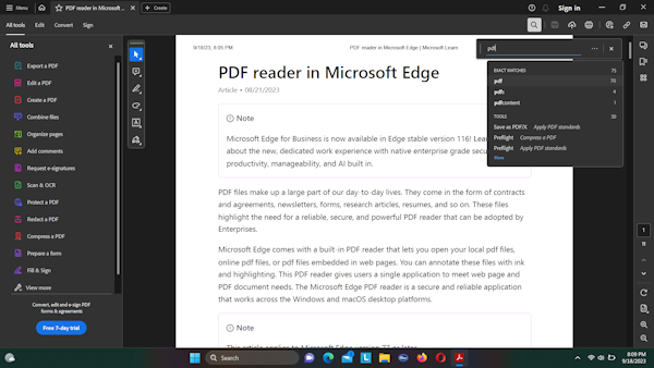 Basic PDF search Adobe Acrobat Reader
