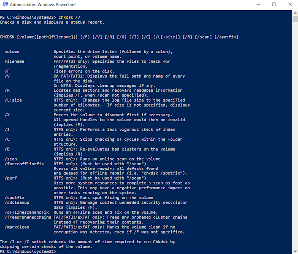 Run CHKDSK on PowerShell