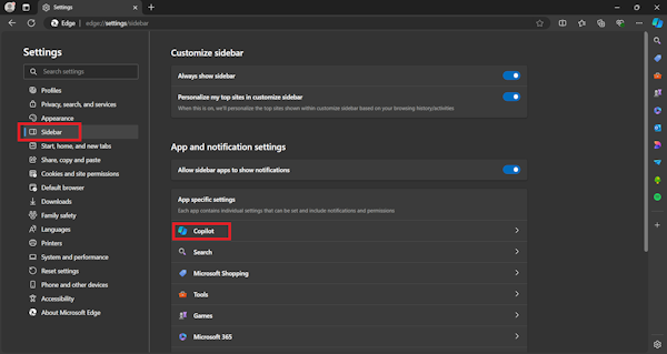 Select Sidebar > Copilot