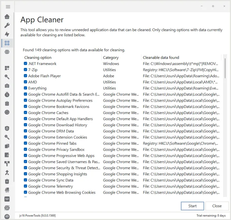 jv16 PowerTools 9 App Cleaner screenshot