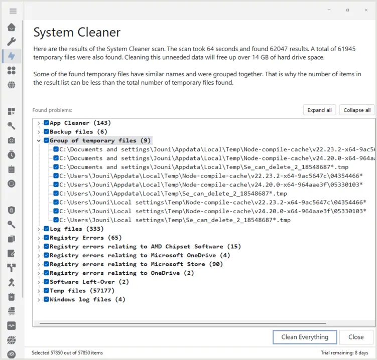 jv16 PowerTools 9 System Cleaner screenshot