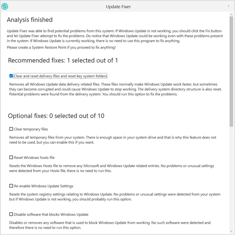 jv16 PowerTools 9 Windows Update Fixer screenshot